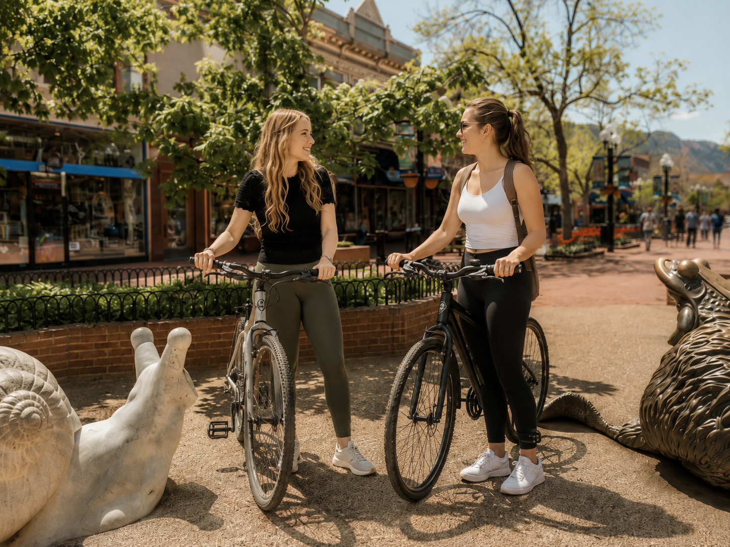 Maggie biking on Pearl Street in Boulder